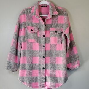 Coeur De Vague Womens Plaid Pink and Gray Fleeve Jacket. Size Medium